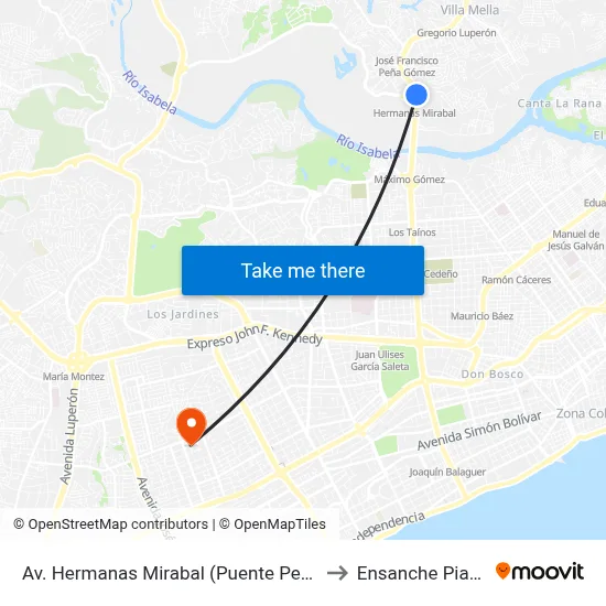 Av. Hermanas Mirabal (Puente Peatonal) to Ensanche Piantini map