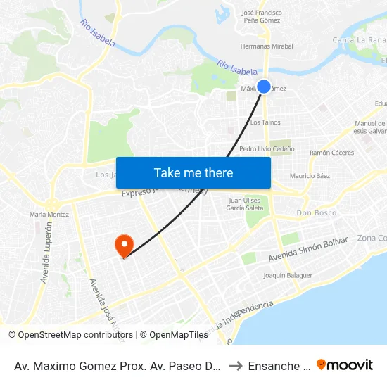 Av. Maximo Gomez Prox. Av. Paseo De Los Reyes Catolicos to Ensanche Piantini map