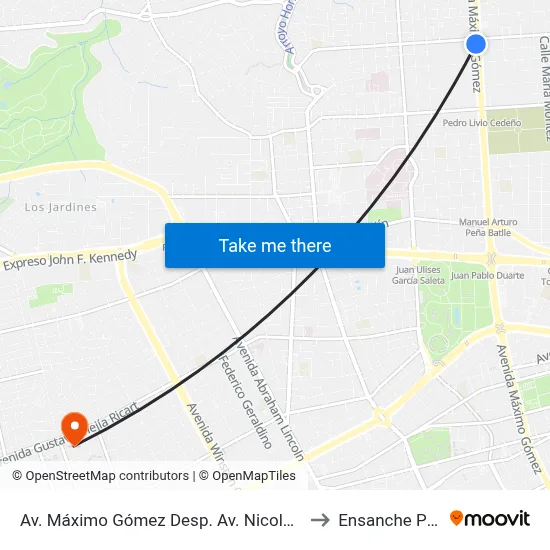 Av. Máximo Gómez Desp. Av. Nicolas De Ovando to Ensanche Piantini map