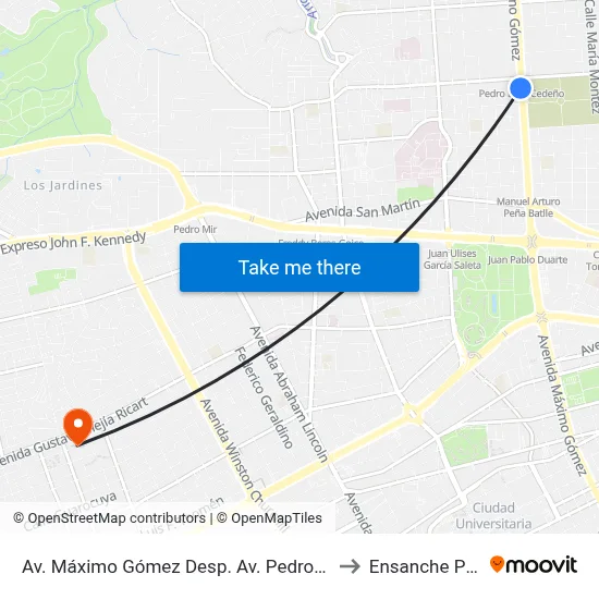 Av. Máximo Gómez Desp. Av. Pedro Livio Cedeño to Ensanche Piantini map