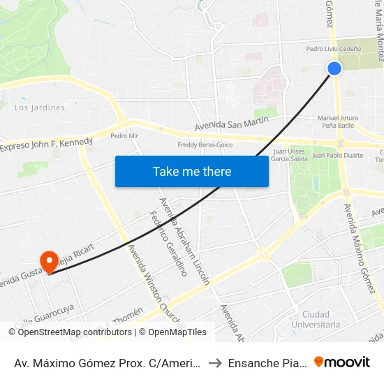 Av. Máximo Gómez Prox. C/Americo Lugo to Ensanche Piantini map