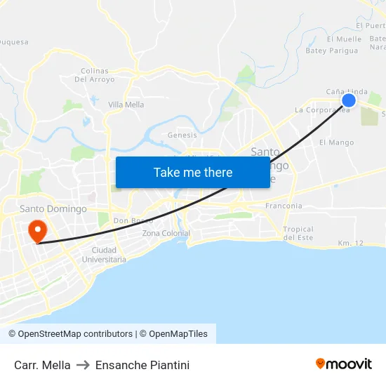 Carr. Mella to Ensanche Piantini map