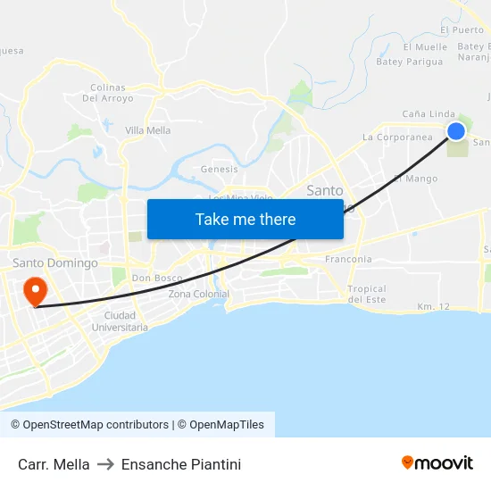 Carr. Mella to Ensanche Piantini map