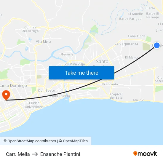 Carr. Mella to Ensanche Piantini map