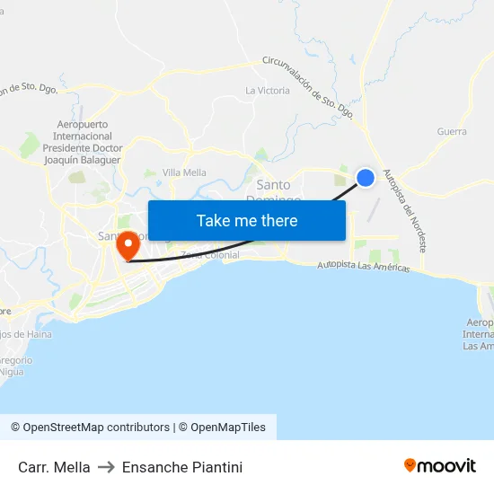 Carr. Mella to Ensanche Piantini map