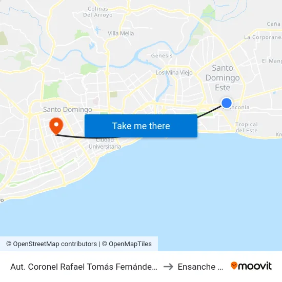 Aut. Coronel Rafael Tomás Fernández Domínguez, 100 to Ensanche Piantini map