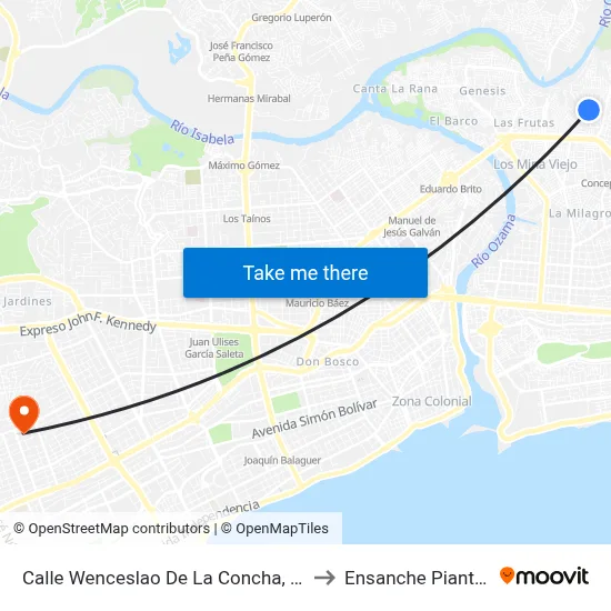 Calle Wenceslao De La Concha, 20 to Ensanche Piantini map