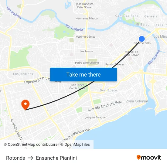Rotonda to Ensanche Piantini map