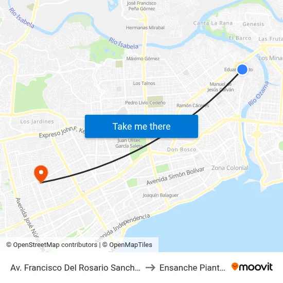 Av. Francisco Del Rosario Sanchez to Ensanche Piantini map