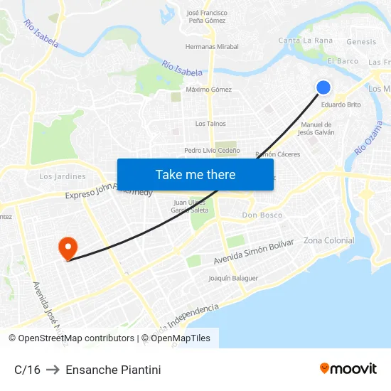 C/16 to Ensanche Piantini map