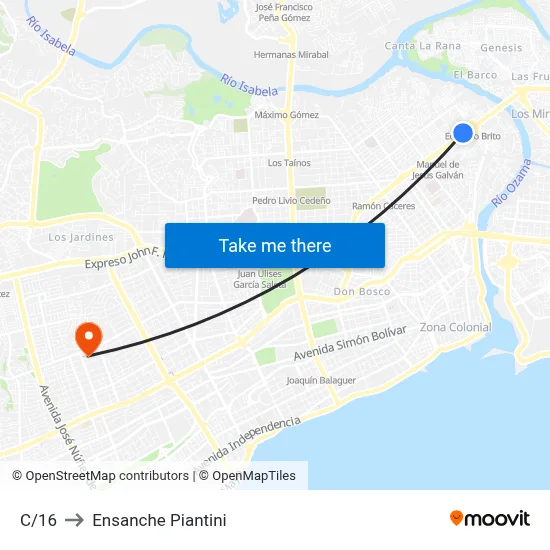 C/16 to Ensanche Piantini map