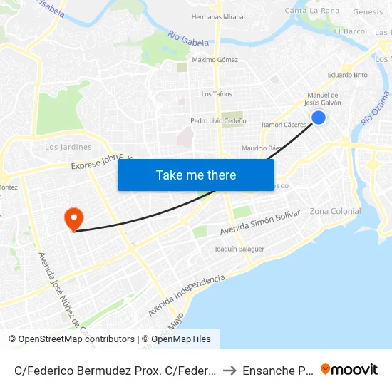 C/Federico Bermudez Prox. C/Federico Velasquez to Ensanche Piantini map