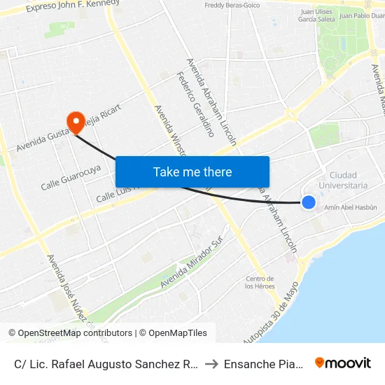 C/ Lic. Rafael Augusto Sanchez Ravelo to Ensanche Piantini map