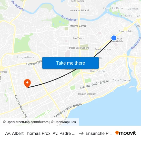 Av. Albert Thomas Prox. Av. Padre Castellanos to Ensanche Piantini map