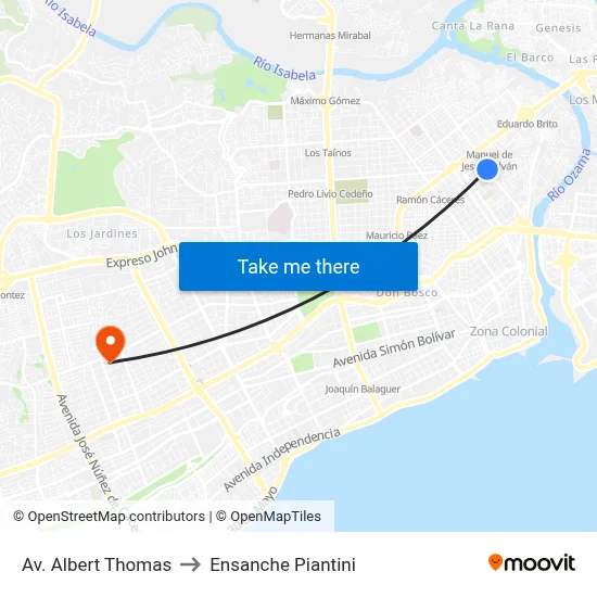 Av. Albert Thomas to Ensanche Piantini map