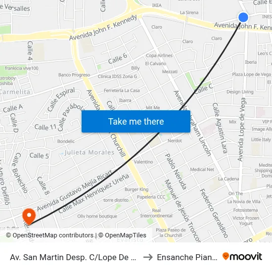 Av. San Martin Desp. C/Lope De Vega to Ensanche Piantini map