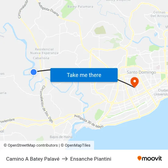 Camino A Batey Palavé to Ensanche Piantini map