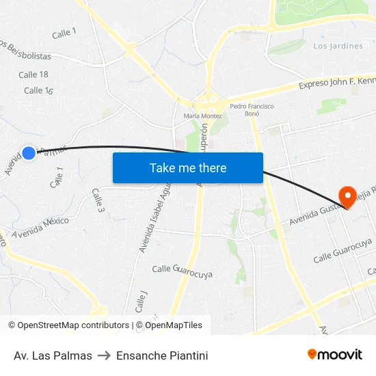 Av. Las Palmas to Ensanche Piantini map