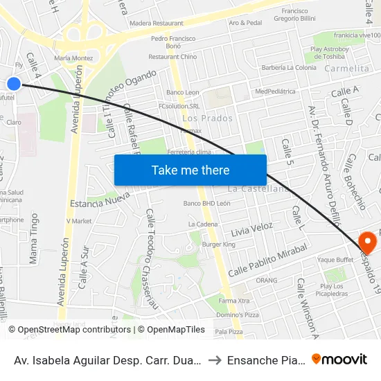 Av. Isabela Aguilar Desp. Carr. Duarte Vieja to Ensanche Piantini map