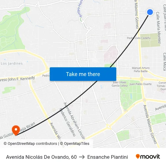Avenida Nicolás De Ovando, 60 to Ensanche Piantini map