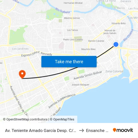 Av. Teniente Amado García Desp. C/Barbarin Mojica to Ensanche Piantini map