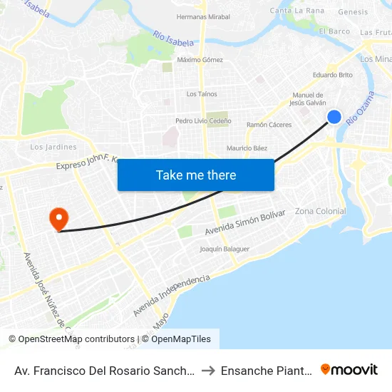 Av. Francisco Del Rosario Sanchez to Ensanche Piantini map
