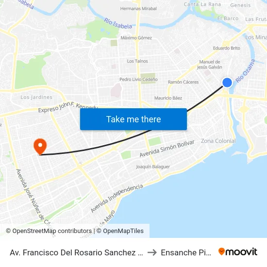 Av. Francisco Del Rosario Sanchez Prox. C/A to Ensanche Piantini map