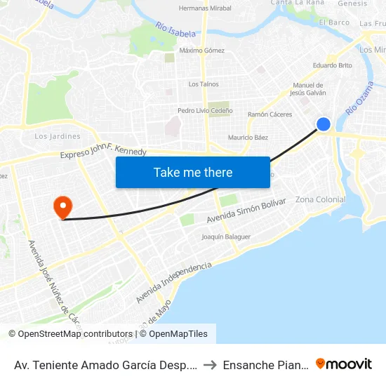 Av. Teniente Amado García Desp. C/A to Ensanche Piantini map