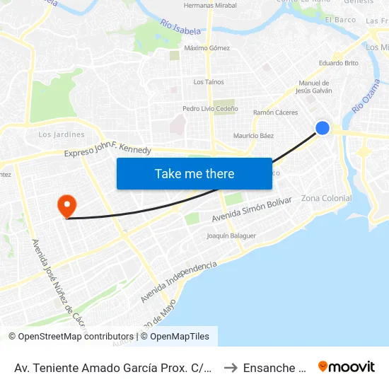 Av. Teniente Amado García Prox. C/Yolanda Guzman to Ensanche Piantini map