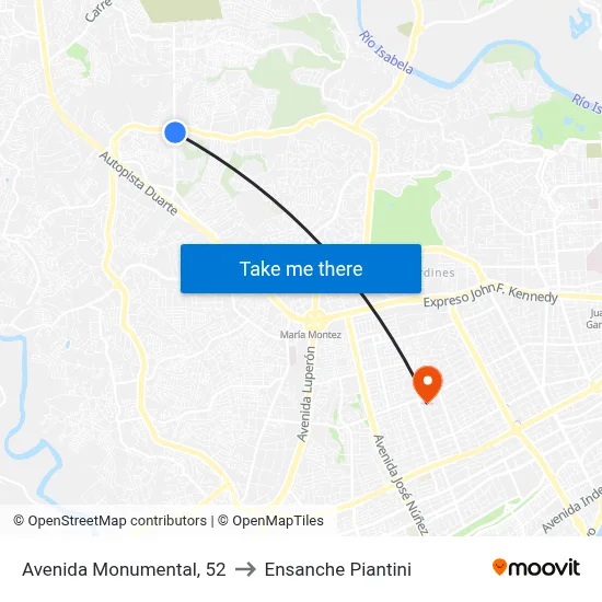 Avenida Monumental, 52 to Ensanche Piantini map