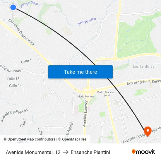 Avenida Monumental, 12 to Ensanche Piantini map
