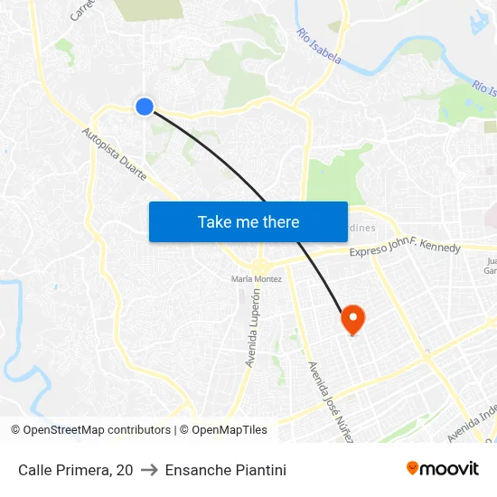 Calle Primera, 20 to Ensanche Piantini map