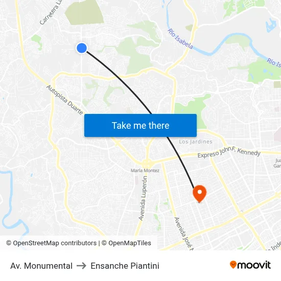 Av. Monumental to Ensanche Piantini map