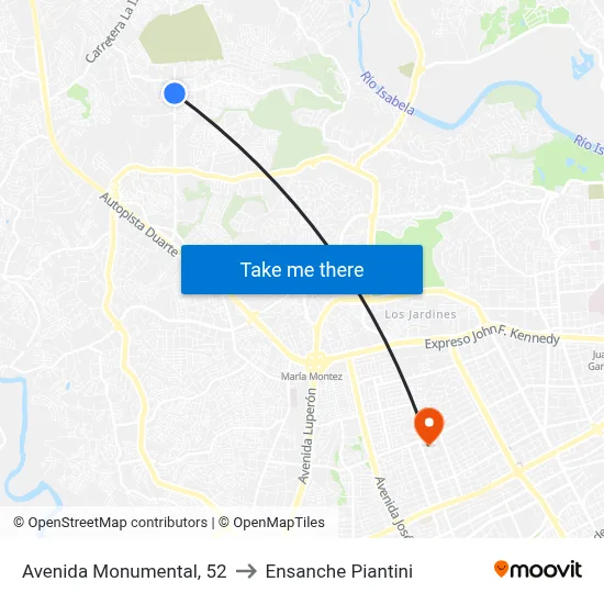 Avenida Monumental, 52 to Ensanche Piantini map