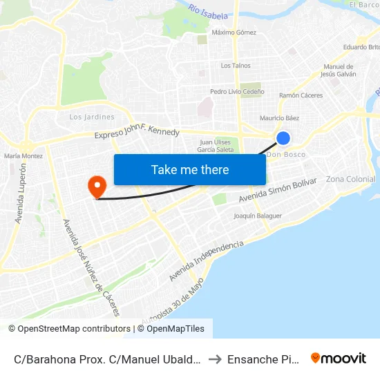C/Barahona Prox. C/Manuel Ubaldo Gomez to Ensanche Piantini map