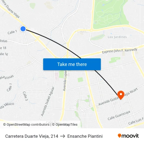 Carretera Duarte Vieja, 214 to Ensanche Piantini map