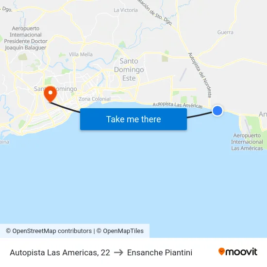 Autopista Las Americas, 22 to Ensanche Piantini map