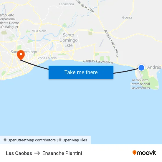 Las Caobas to Ensanche Piantini map