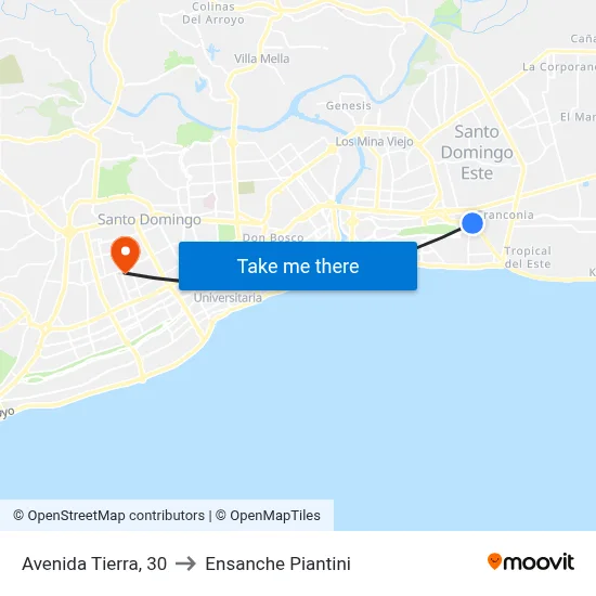 Avenida Tierra, 30 to Ensanche Piantini map