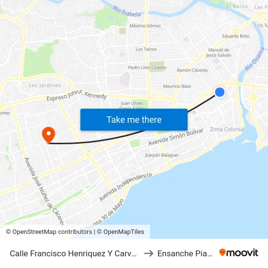 Calle Francisco Henriquez Y Carvajal, 60 to Ensanche Piantini map