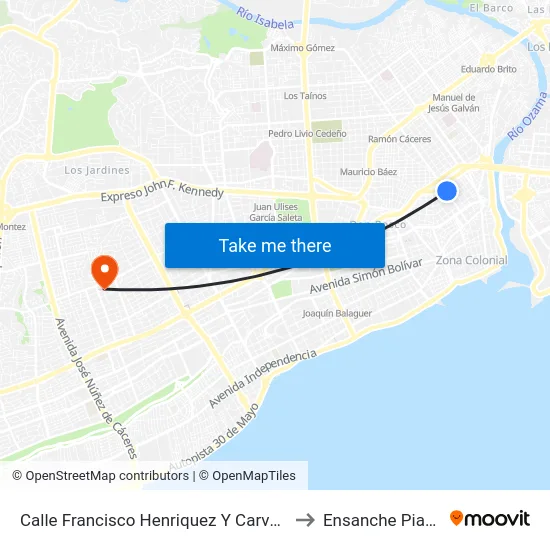 Calle Francisco Henriquez Y Carvajal, 75 to Ensanche Piantini map