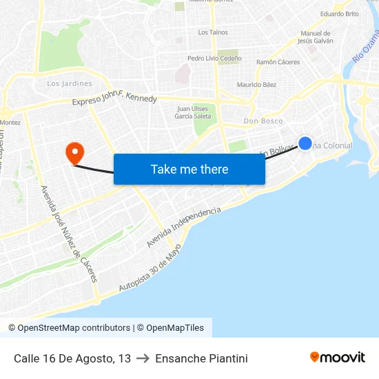 Calle 16 De Agosto, 13 to Ensanche Piantini map