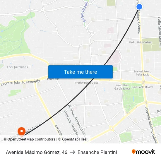 Avenida Máximo Gómez, 46 to Ensanche Piantini map