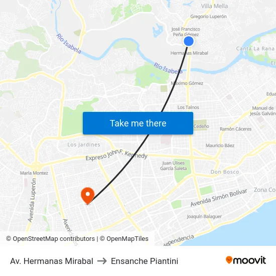 Av. Hermanas Mirabal to Ensanche Piantini map