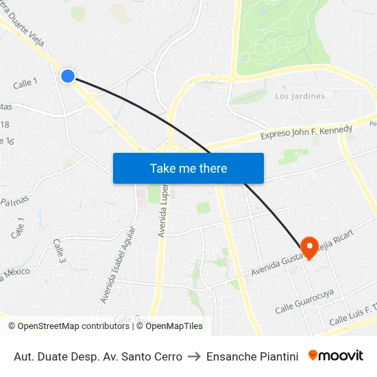 Aut. Duate Desp. Av. Santo Cerro to Ensanche Piantini map