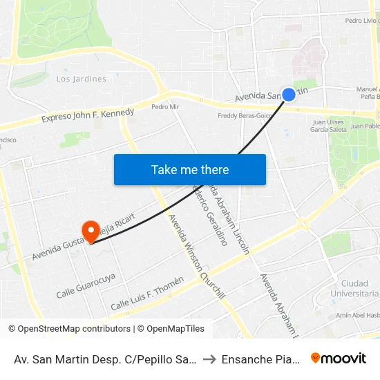 Av. San Martin Desp. C/Pepillo Salcedo to Ensanche Piantini map