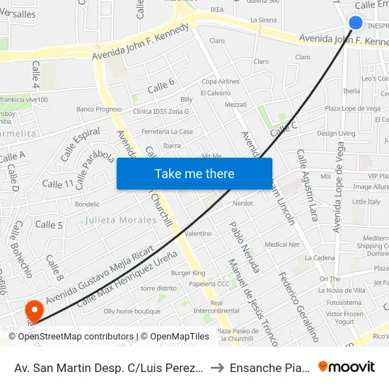 Av. San Martin Desp. C/Luis Perez Garcia to Ensanche Piantini map
