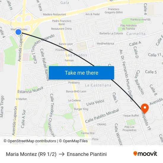 Maria Montez (R9 1/2) to Ensanche Piantini map