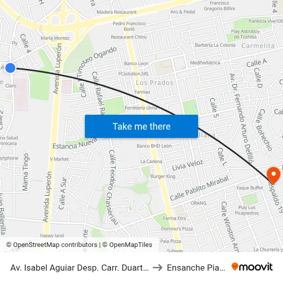 Av. Isabel Aguiar Desp. Carr. Duarte Vieja to Ensanche Piantini map