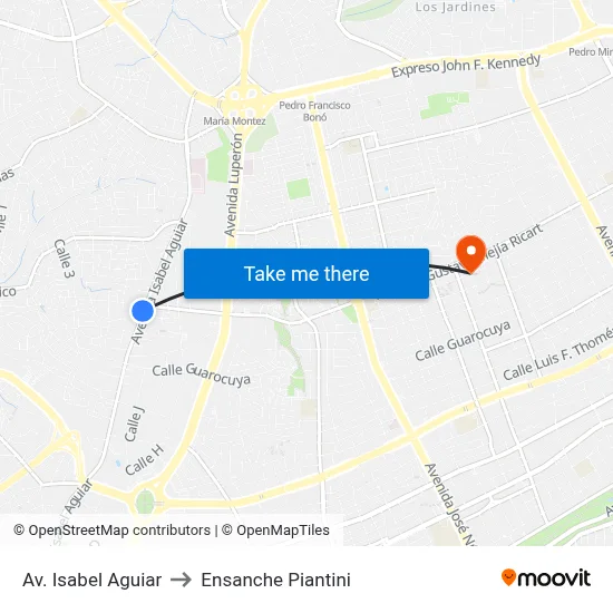Av. Isabel Aguiar to Ensanche Piantini map
